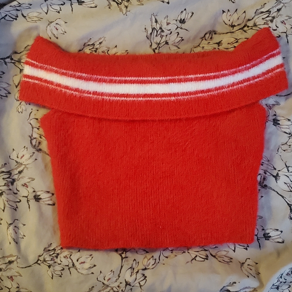 Forever 21 Red Off-the-Shoulder Fuzzy Top